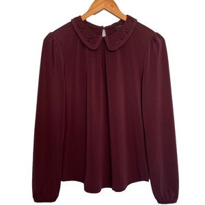 Ann Taylor Burgundy Peter Pan Collar Blouse